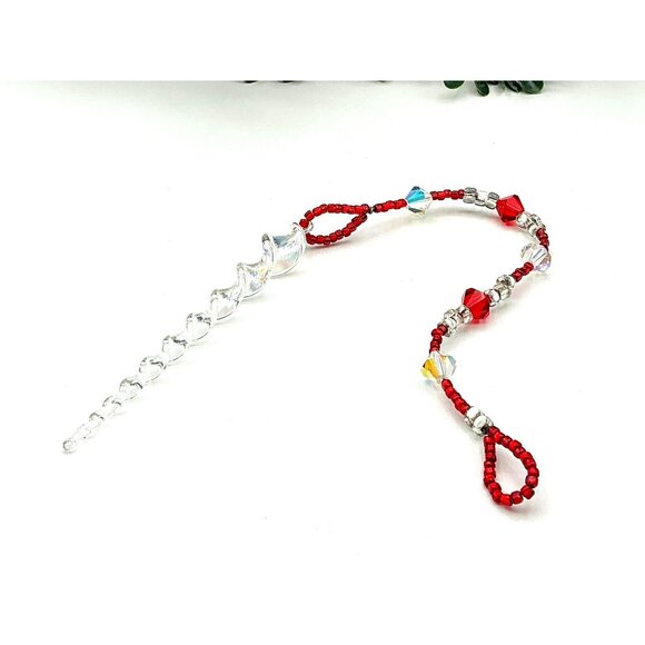 Beaded Suncatcher Ornament With Icicle Pendant and Crystal Beads - Picture 4 of 4